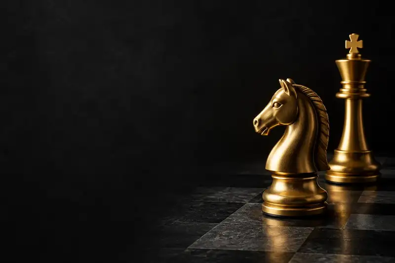 Cavalo dourado em um tabuleiro de xadrez